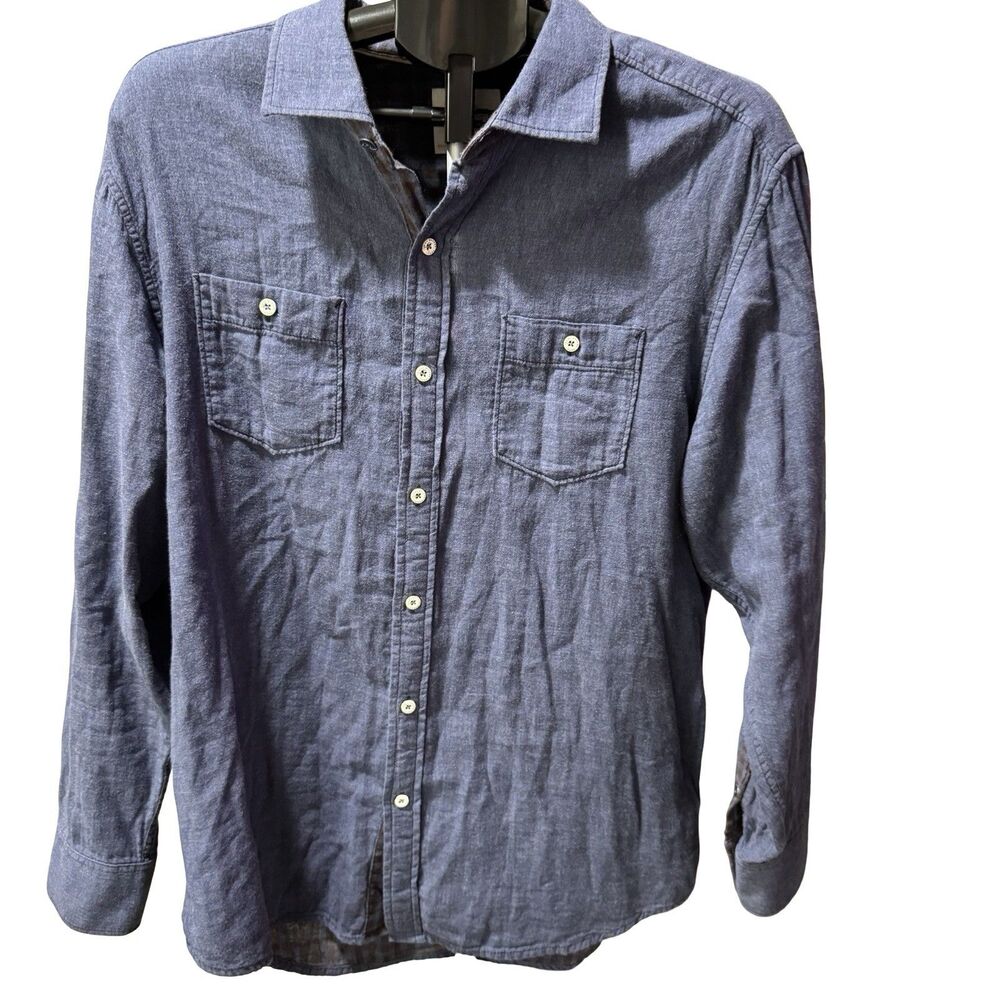 Tommy Bahama Jeans Men's Button Up Large 100% Cotton Navy Blue